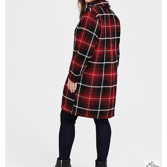 Torrid RED & BLACK PLAID WOOLEN WEDGE COAT - Picture 4 of 13